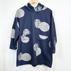 Mordenmiss Tunic Womens Large Navy Blue Lagenlook Abstract Polka Dot Hooded Art